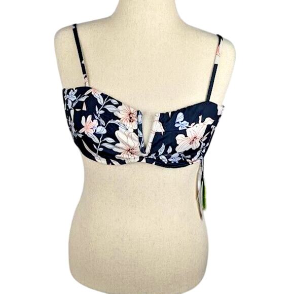 Sanctuary Women's Black Floral Stretch‎ Tie Removable Cups Bikini Size L - Picture 1 of 3